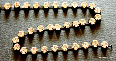 Peach Faux Swarovski Crystal Trim Ribbon One Yard Trim, 8 mm Wide